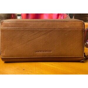 Lucky Brand Zip-around Leather Wallet Camel Color Cardholder Billfold